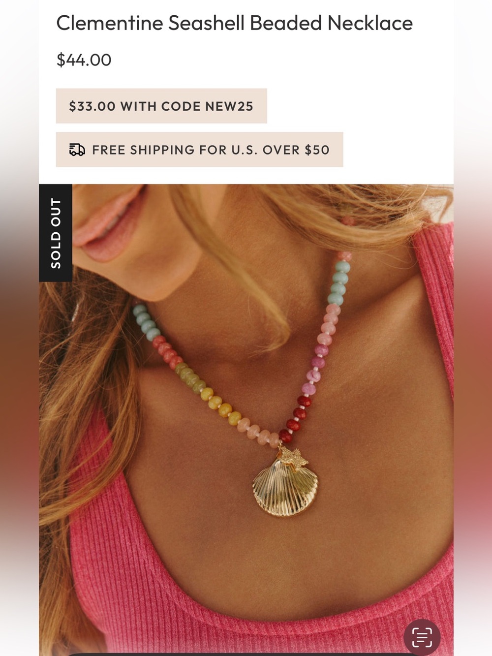 Vici Clementine Seashell Beaded Nexklace New